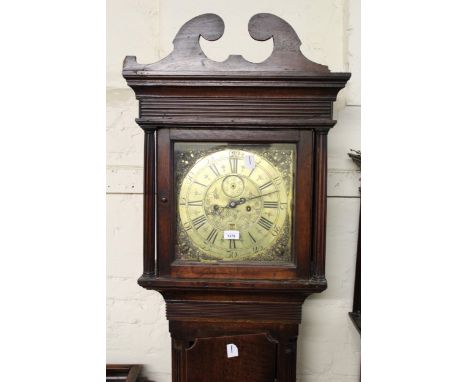 George III oak longcase clock, the square hood with swan neck pediment above a shaped door, the brass dial inscribed John Smi