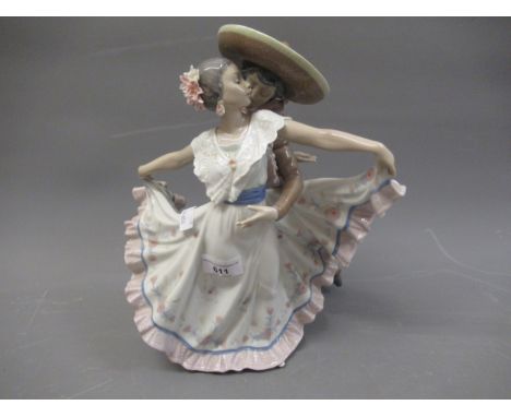 Lladro group of Mexican dancers, No.5415, 30cms highLoss of one flower petal to the girls's headdress, otherwise in excellent