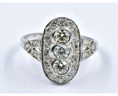 Platinum Art Deco style ring set with diamonds, 1ct total, size ' M.5 ' 