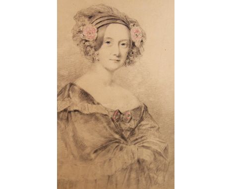 T. Sampson, 19th Century pencil and ink highlighted half length portrait of a young lady, in a gilt frame, 24cms x 21cmsPaper