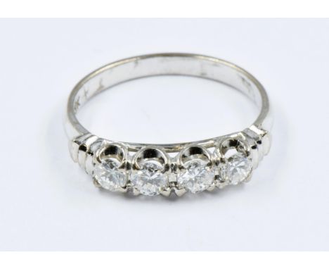 18ct White gold four stone diamond ring, size L 