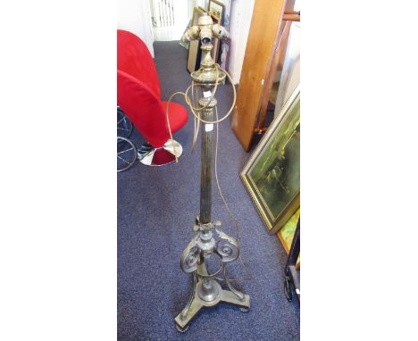 French gilt brass standard lamp with fluted column and tripod baseCentral column is very loose and needs a good clean / polis
