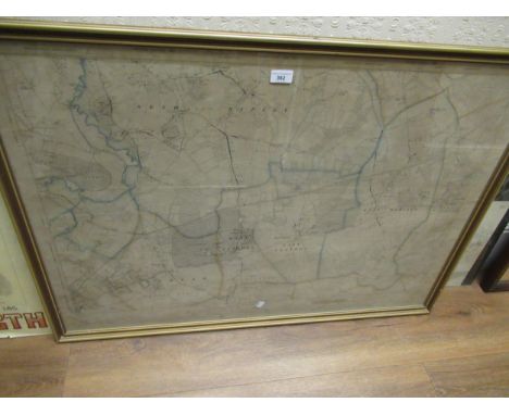 Large gilt framed map, ' Parts of Surrey ', Second Edition 1897, printed by Ordnance Survey, 61cms x 92cms 