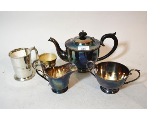 Three piece silver plated tea service, together with a quantity of other silver plated items 