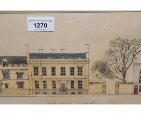 Group of three Limited Edition hand coloured prints architectural street facades of High Street St Giles and theatre in Broad