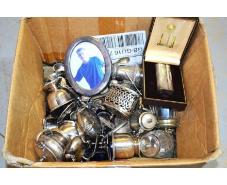 Boxed silver plated Dunhill cigarette lighter, miscellaneous items of silver plate and collectables 