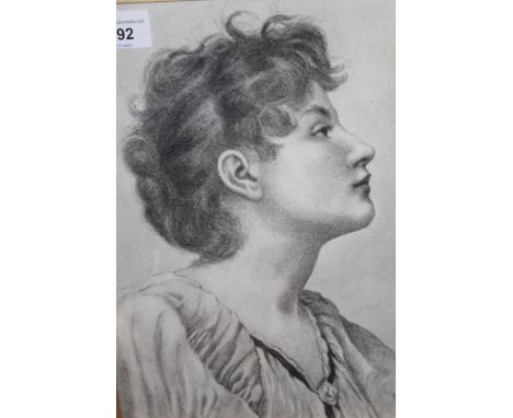 Pre-Raphaelite style charcoal drawing head and shoulder portrait of a young lady, dated 1900, 29cms x 21.5cmsIn good conditio