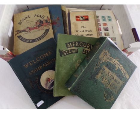 A box containing a quantity of mixed stamp albums containing British and worldwide stamps including The Lincoln Stamp Album w