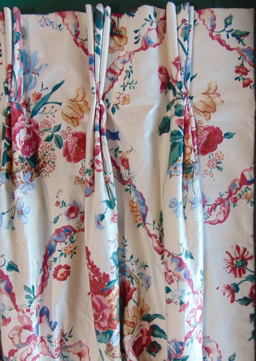 Pair of blanket lined curtains in Sanderson type chintz floral fabric