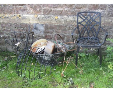A vintage oval two handled galvanised tin bath with painted finish, cast iron and enamel jam pan, two others, a contemporary 