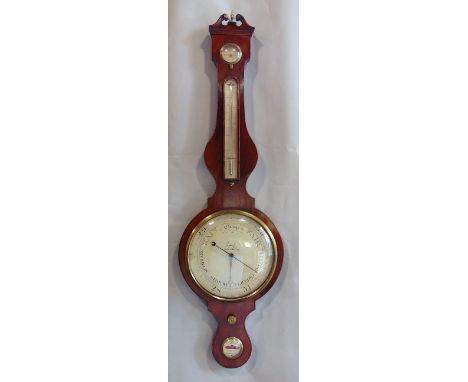Good quality 19th century C Jaicyat of Salop flame mahogany aneroid mercury barometer, the brushed silvered dial engraving wi
