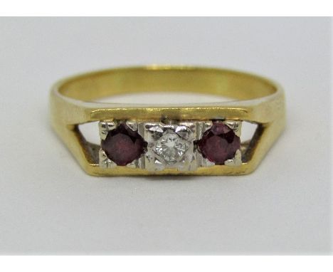 18ct ruby and diamond gypsy type ring, size S, 5.4g