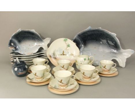 A collection of Royal Doulton The Coppice pattern teawares comprising cake plate, milk jug, sugar bowl, six cups, six saucers