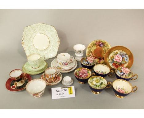 A collection of decorative tea and coffee wares including a set of six Royal Worcester Bacchanal coffee cans and saucers and 