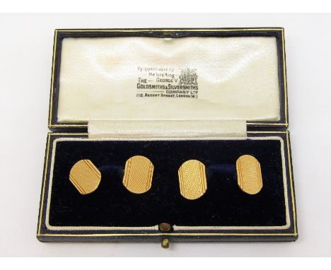 Pair of 18ct engine turned cufflinks, contained in a Goldsmiths &amp; Silversmiths Company Ltd case, 7.3g total
