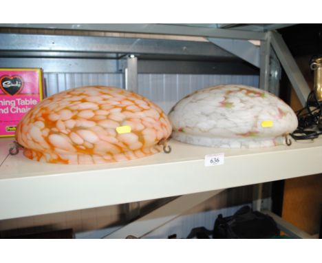Two mottled glass light shades