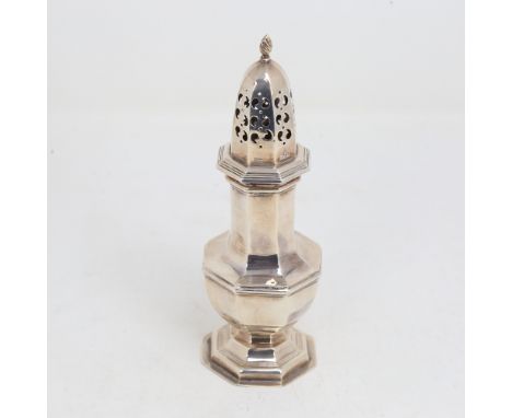 A George V silver sugar caster, octagonal baluster form, by James Dixon & Sons, hallmarks Sheffield 1919, height 17cm, 2.3ozI