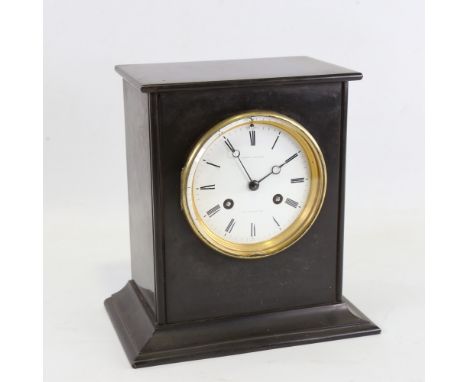 A 19th century French slate-cased 8-day mantel clock, by A Brocot & Delettrez of Rue Charlot N62 of Paris, white enamel dial 