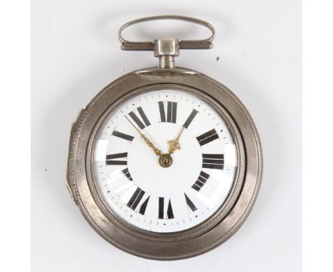 An 18th century German pair-cased open-face keywind Verge pocket watch, white metal case with blonde tortoiseshell, white ena