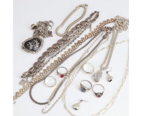 Various silver jewellery, including bracelets, rings necklaces etc, 254g grossLot sold as seen unless specific item(s) reques