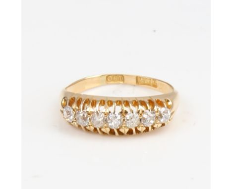 An Antique 18ct gold 7-stone diamond half hoop ring, set with old-cut diamonds, total diamond content approx 0.75ct, setting 