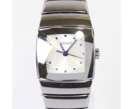RADO - a lady's ceramic DiaStar quartz wristwatch, ref. 318.0722.3, silvered dial with blued steel cube hour markers, sweep s