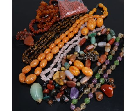 Various bead necklaces, including amber and carnelianLot sold as seen unless specific item(s) requested 