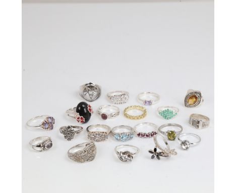 Various modern silver stone set rings, 81g grossLot sold as seen unless specific item(s) requested 