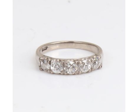 A 14ct white gold 5-stone diamond half hoop ring, set with old European-cut diamond, total diamond content approx 0.75ct, set
