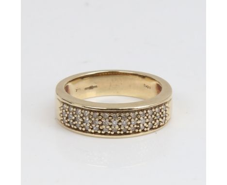 A modern 9ct gold diamond cluster half eternity ring, set with eight-cut diamonds, total diamond content approx 0.2ct, settin
