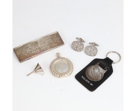 Various silver, including Vintage cufflinks, miniature perfume flask and funnel etc 