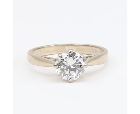 An 18ct gold 1.05ct solitaire diamond ring, modern round brilliant-cut diamond within plain 8-claw setting, colour approx G/H