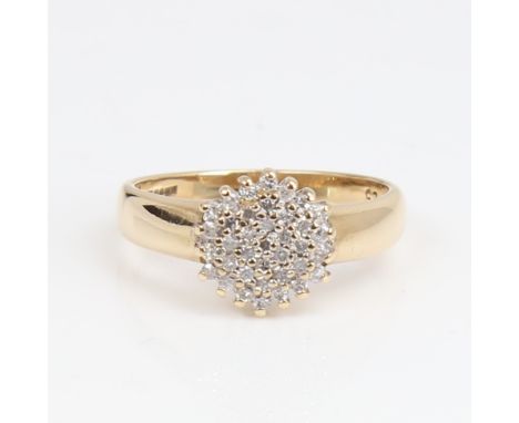 A modern 9ct gold diamond cluster ring, set with eight-cut diamonds, total diamond content approx 0.25ct, setting height 10.5