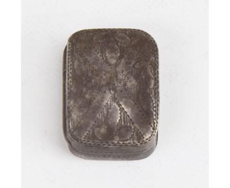 A George III silver vinaigrette, curved cushion form with bright-cut engraved decoration, gilt interior and pierced floral gr