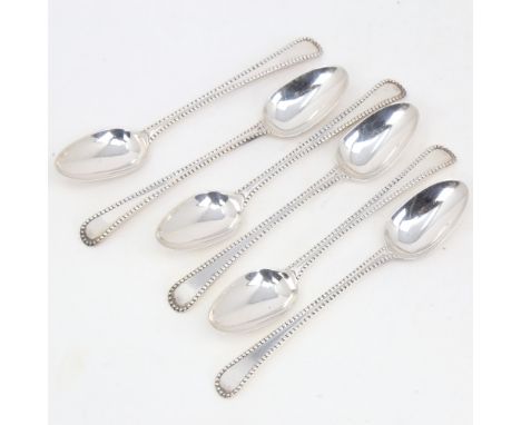A set of 6 Georgian silver bead-edge teaspoons, indistinct hallmarks, length 13cm, 3.3oz total (6)No obvious damage or repair