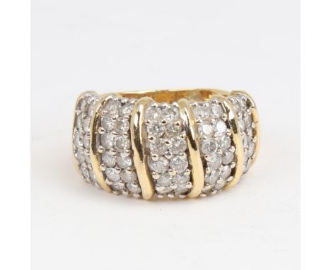 A late 20th century 18ct gold diamond cluster half hoop ring, set with modern round brilliant-cut diamonds, total diamond con