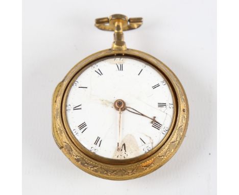 An 18th century gold plated pair-cased open-face keywind Verge pocket watch, by George Cartwright of London, white enamel dia