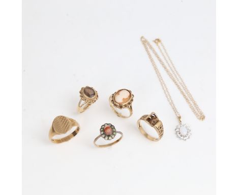 Various gold jewellery, including 9ct signet ring, buckle ring etc, 16.7g total (6)Lot sold as seen unless specific item(s) r