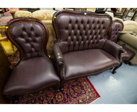 NEAT 3 PIECE MAHOGANY FRAME BUTTON BACK SUITE