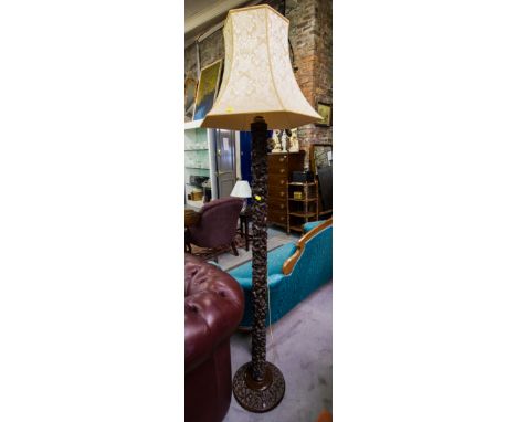 ORNATE CARVED AFRICAN STANDARD LAMP + SHADE