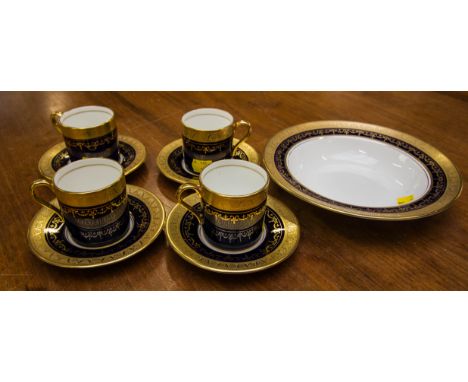 AYNSLEY 4 COFFEE CANS + SAUCERS + BOWL "GEORGIAN COBALT"