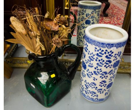 BLUE + WHITE STICK STAND + GREEN JUG