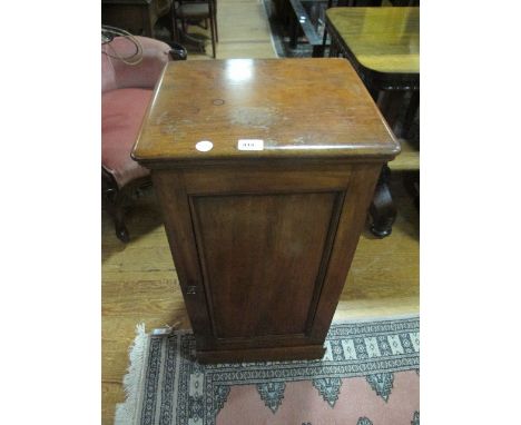 A VICTORIAN MAHOGANY PEDESTAL the rectangular top above a panel door on platform base 82cm (h) x 43cm (w) x 38cm (d)