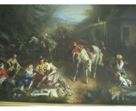 ENGLISH SCHOOL 19TH CENTURY
Hunting Party
Oil on Canvas
Inscribed Lower Right
102cm x 141cm