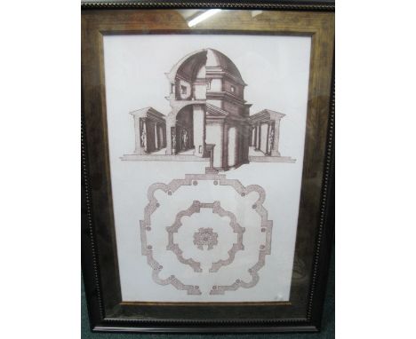 FOUR BLACK AND WHITE FRAMED PRINTS architectural studies each 75cm (h) x 56cm (w)