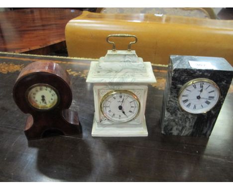 THREE MANTLE CLOCKS a green marble clock together with a stained beechwood cased clock and simulated marble clock (3)