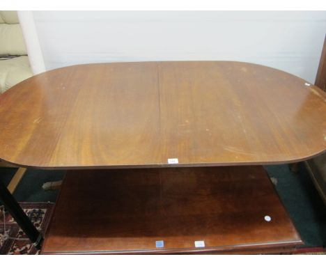 A REGENCY STYLE MAHOGANY D-END DINING TABLE the rectangular top with rounded ends on tripod supports 73cm (h) x 188cm (w) x 9