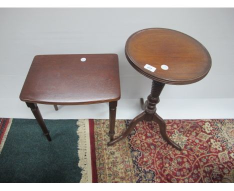 A MAHOGANY WINE TABLE the circular top above a spiral twist column on tripod support together with a mahogany occasional tabl