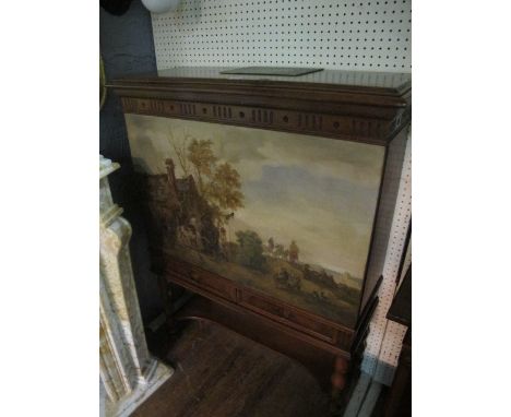 A CONTINENTAL WALNUT SIDE CABINET of rectangular outline the stepped moulded top with figural fluted frieze above a pair of p
