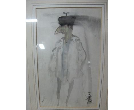 GEORGE CAMPBELL R.H.A 1917-1999
Caricature of a Man
Mixed Media on Paper
Signed with Monogramme Lower Right
Inscribed with Ve